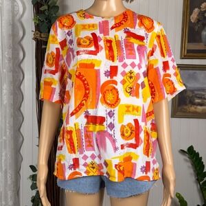 Vintage Christie & Jill Blouse Women Large Multicolor Excellent Vintage Abstract